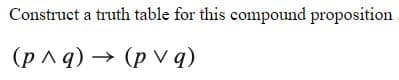 Construct a truth table for this compound proposition.
(рлд) — (рv д)
