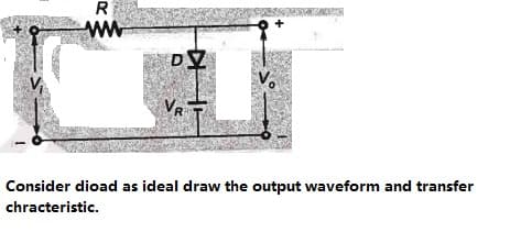 R
ww
Vo
VR
Consider dioad as ideal draw the output waveform and transfer
chracteristic.
