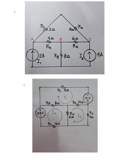 1.
2.
A
R₁.
AN 22
2A
I₁
+
24V
40
M
R3
B
R580
R5 8
I₂
304 R₂
R, 42.
I₁
R₂, 602
R₁²
62
M
R4
I
Re 100
W
R4
222 13
↑4A
12 Y
+
R3
730