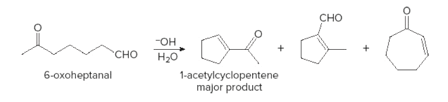 СНо
-OH
"СНО
H20
6-oxoheptanal
1-acetylcyclopentene
major product
