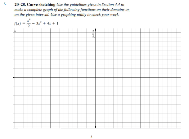 5.
20-28. Curve sketching Use the guidelines given in Section 4.4 to
make a complete graph of the following functions on their domains or
on the given interval. Use a graphing utility to check your work.
f(x) = - 3r + 4x + 1
3
