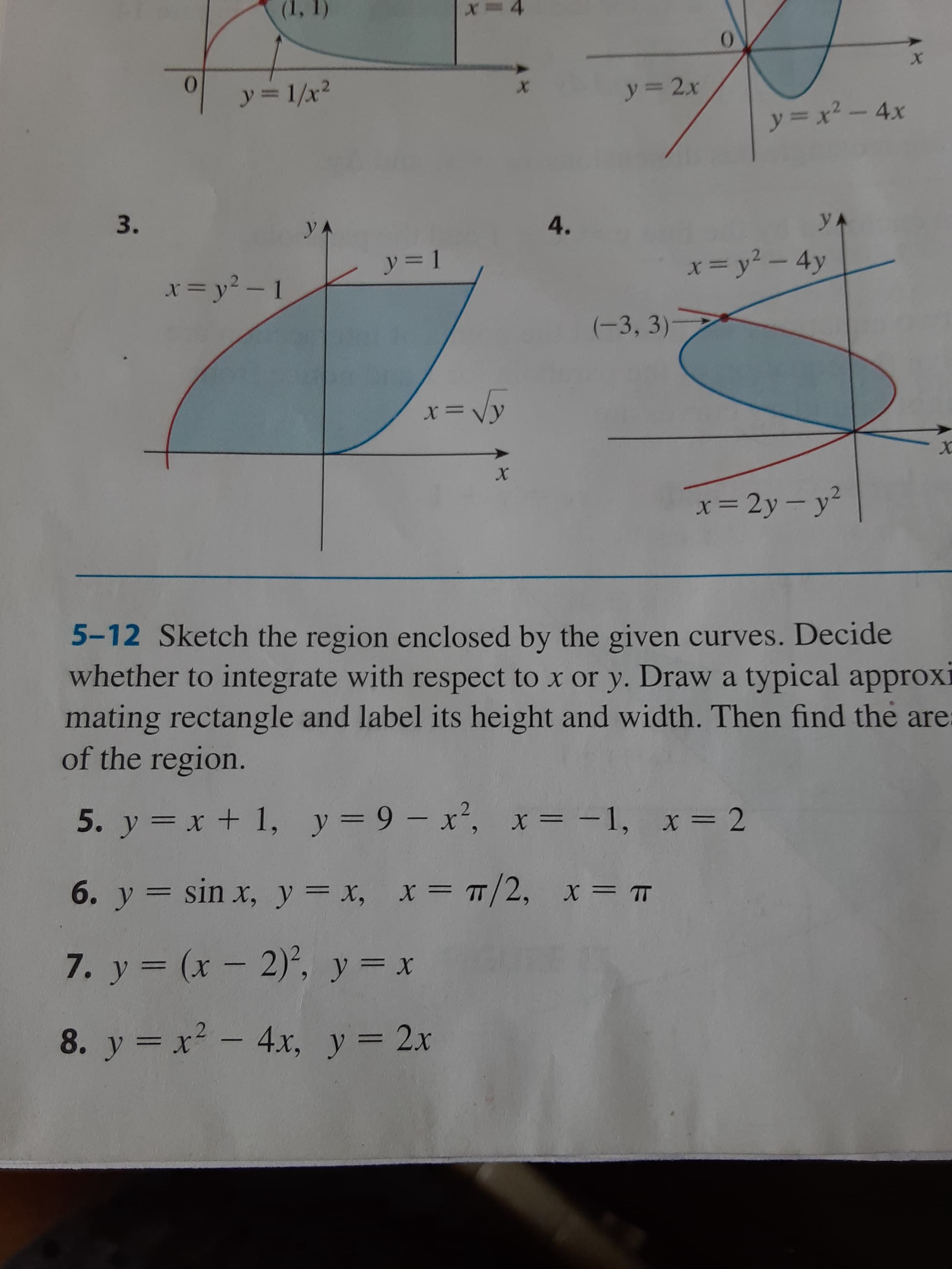 6. y = sin x, y = x, x = TT/2,
X = TT
