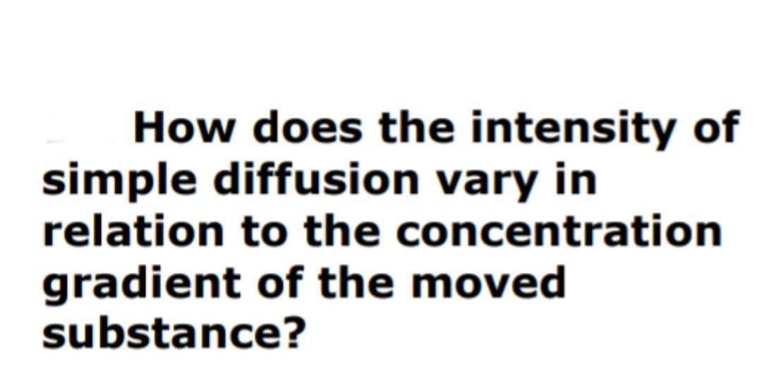 How does the intensity of
simple diffusion vary in
relation to the concentration
gradient of the moved
substance?
