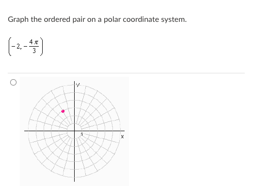 Graph the ordered pair on a polar coordinate system.
2,
3
- -
