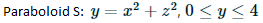 Paraboloid S: y = x² + z², 0 < y < 4
