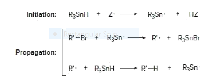 Initiation:
R3SNH +
Z.
R3Sn-
HZ
Rortepgular SR.Sn.
R': + R;SnBr
Propagation:
R': + R3SnH
R3Sn-
R'-H
