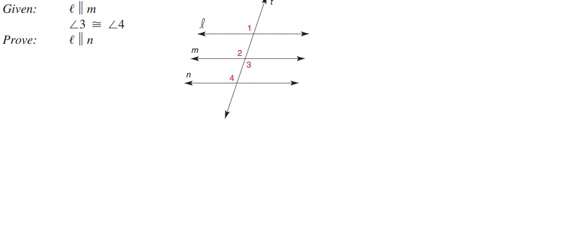Given:
e || m
Z3 = 24
1
Prove:
e || n
m
3
4
