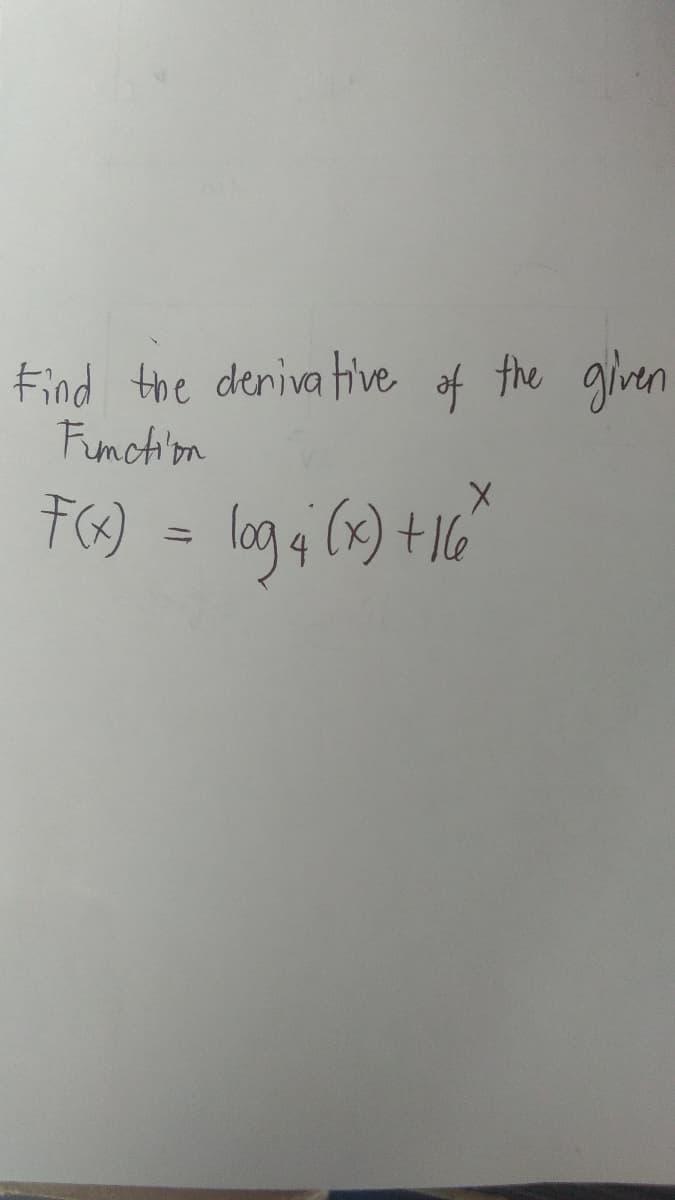 Find the deniva tive of the given
Fimchion
lag (x) +16
11
