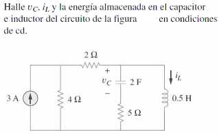 Halle vc, İL y la energía almacenada en el capacitor
e inductor del circuito de la figura
de cd.
en condiciones
ww
+
2 F
3 A 4
42
0.5 H
5Ω
ww
ww
