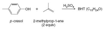 H,SO,
BHT (C,3H2,0)
2-methylprop-1-ene
(2 equiv)
p-cresol
