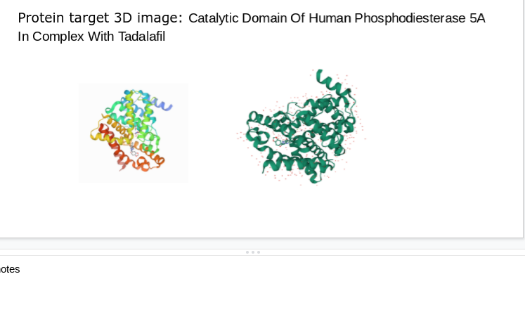 Protein target 3D image: Catalytic Domain Of Human Phosphodiesterase 5A
In Complex With Tadalafil
otes
