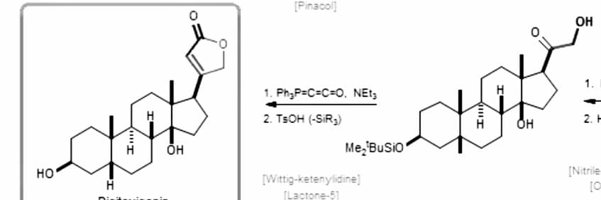 HO
I
""H
H
OH
[Pinacol]
1. Ph₂P=C=C=O. NEt;
2. TSOH (-SiR₂)
MeBuSio
[Wittig-ketenylidine]
[Lactone-51
H
Im
OH
OH
2. H
[Nitrile
[0