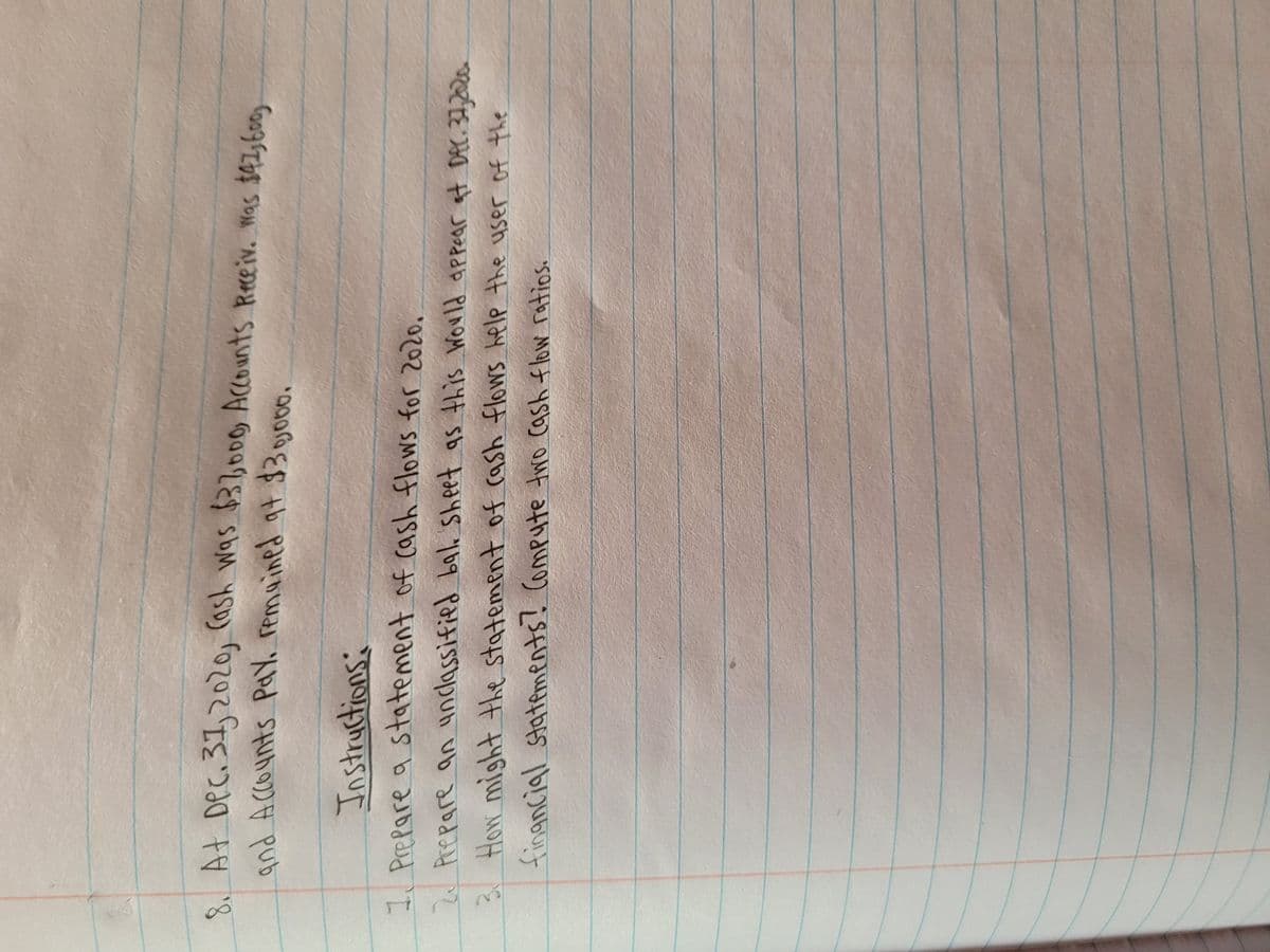 At Dec.31,2020, (ash was 37bo00 Acounts Receiv. Was $42,600
and Accounts PaY. remuined qt $3 gooo.
Instructions:
1. Prepare a statement of Cash flows for Z020.
W Prepare an undassified bal Sheet as this Would appear aat DAC. 32,220
3/ How might the statement of cash flowS help the user of the
financial statements? Compute tro cash flow ratios.
