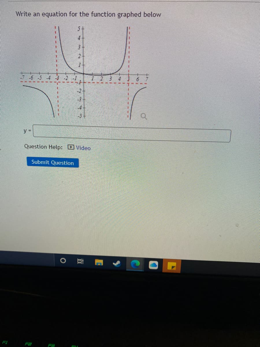 Write an equation for the function graphed below
5.
-4
-2 -1
-2
-3
-4
y =
Question Help: Video
Submit Question
EL
F2
立
