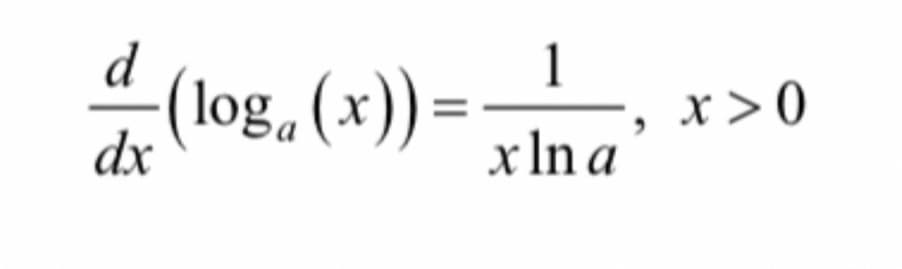 d
(log, (x)) =
1
x >0
x In a
