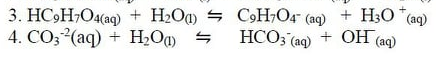 3. HC,H,O4(ag) + H2Oa) CoH;O4 (aq) + H30 (aq)
HCO; (aq)
+ ОН (аф
4. СО3 (аq) + Н,ОФ —
