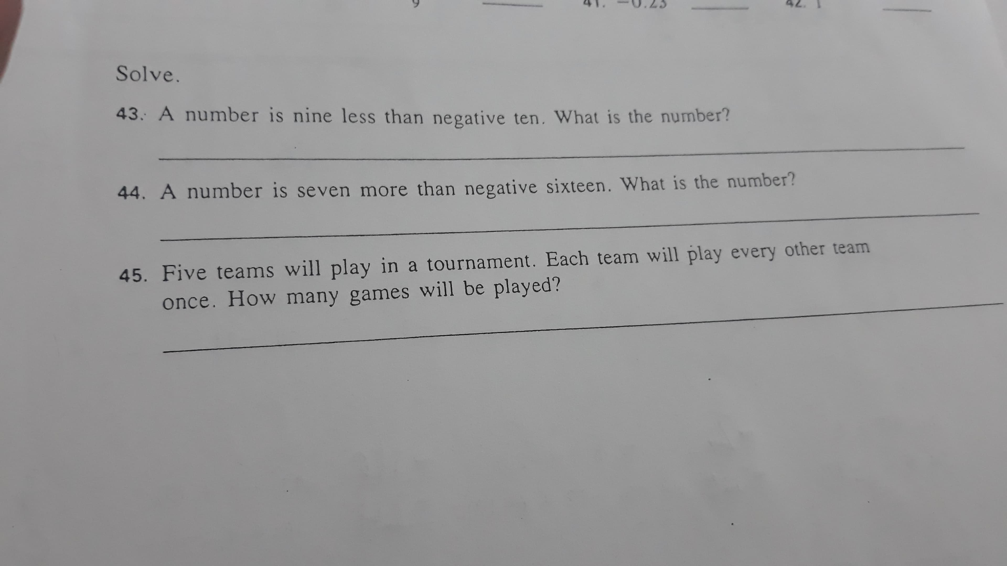 A number is nine less than negative ten. What is the number?
