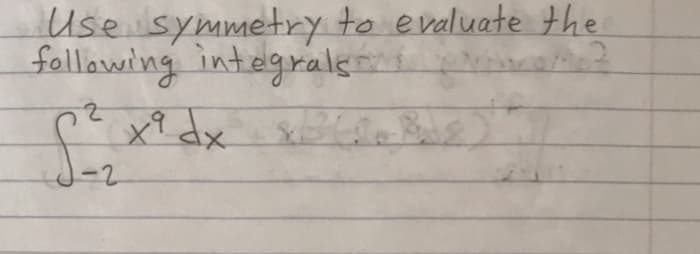 Use symmetry to evaluate the
following integrals
x? dx
-2
