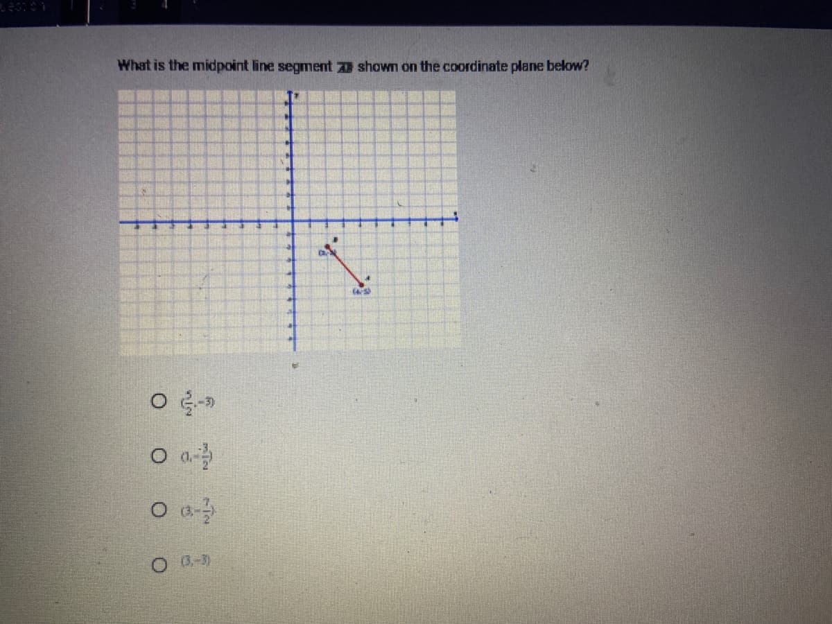 What is the midpoint line segment shown on the coordinate plane below?
O -
O a
O 0-2
O 03
IN
NII!
CEN
145)