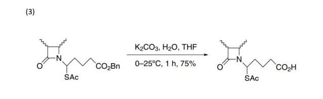(3)
K2CO3, H20, THF
CO,Bn
0-25°C, 1 h, 75%
CO2H
ŠAc
ŠAC
