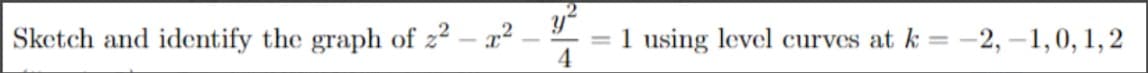 Sketch and identify the graph of 22.
Y
4
1 using level curves at k = -2,-1,0, 1, 2