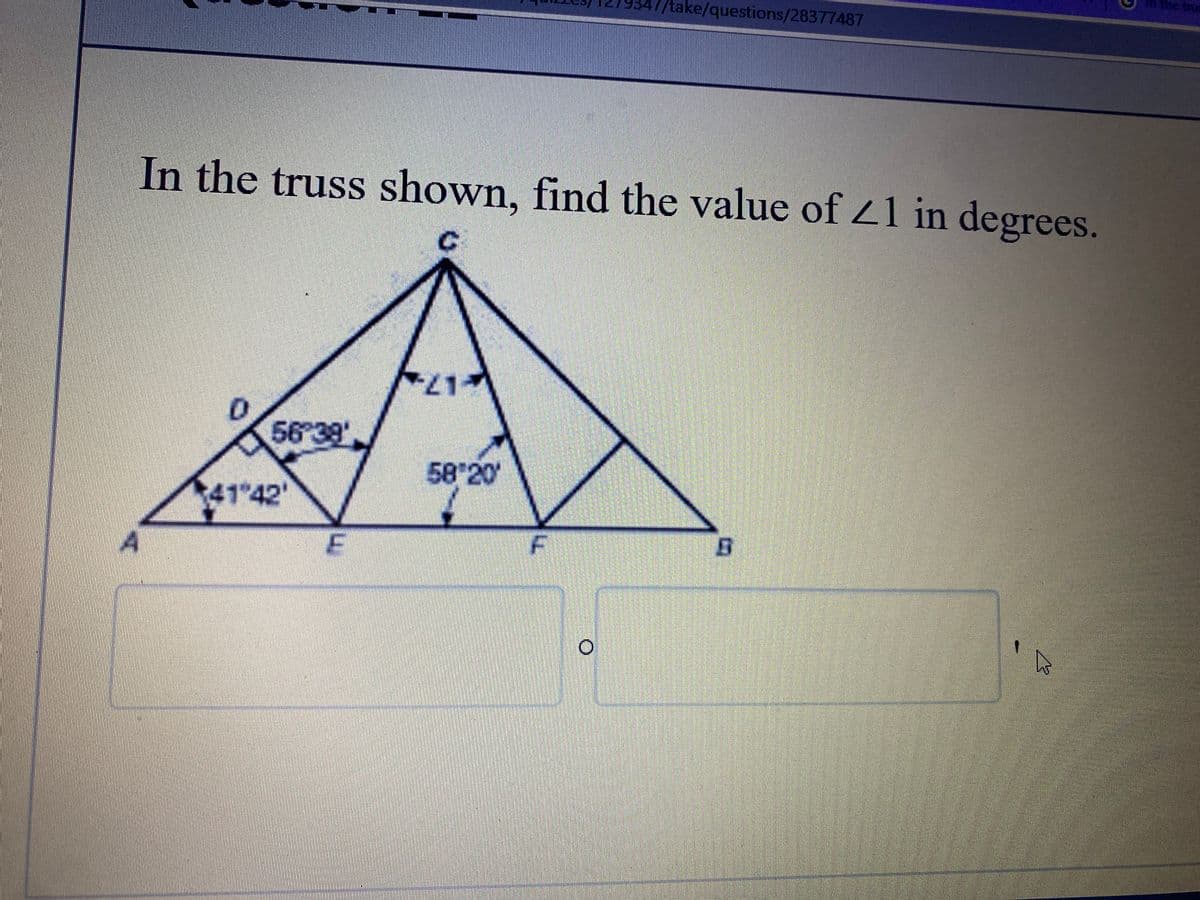n the tru
/take/questions/28377487
In the truss shown, find the value of L1 in degrees.
56 38'
58*20'
41 42'
