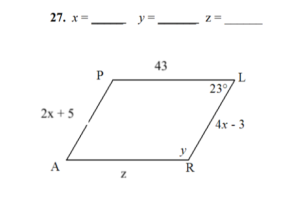 27. х 3
y =
z =
43
L
23°
2х + 5
4х - 3
y
А
R
Z
