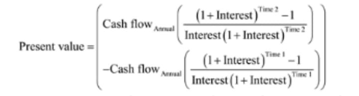 (1+ Interest)"
Interest (1+ Interest)"
(1+ Interest)
Tine 2
-1
Cash flow Aarual
Time 2
Present value
Time I
-1
-Cash flow Aeal
Time 1
Interest (1+ Interest)'
