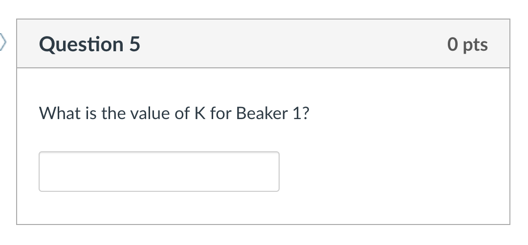 > Question 5
What is the value of K for Beaker 1?
0 pts