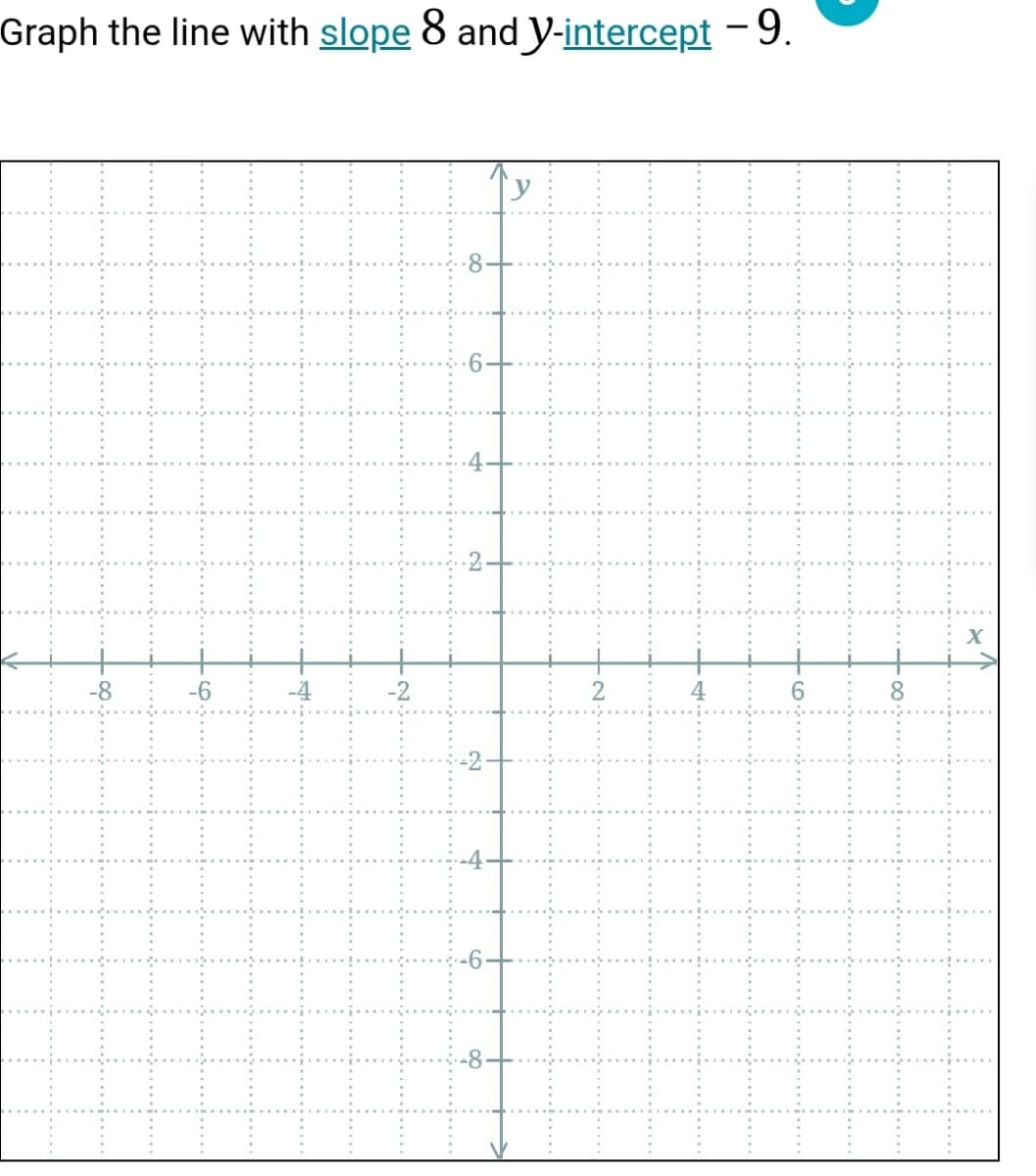 Graph the line with slope 8 and y-intercept - 9.
y
-8
-2
6.
