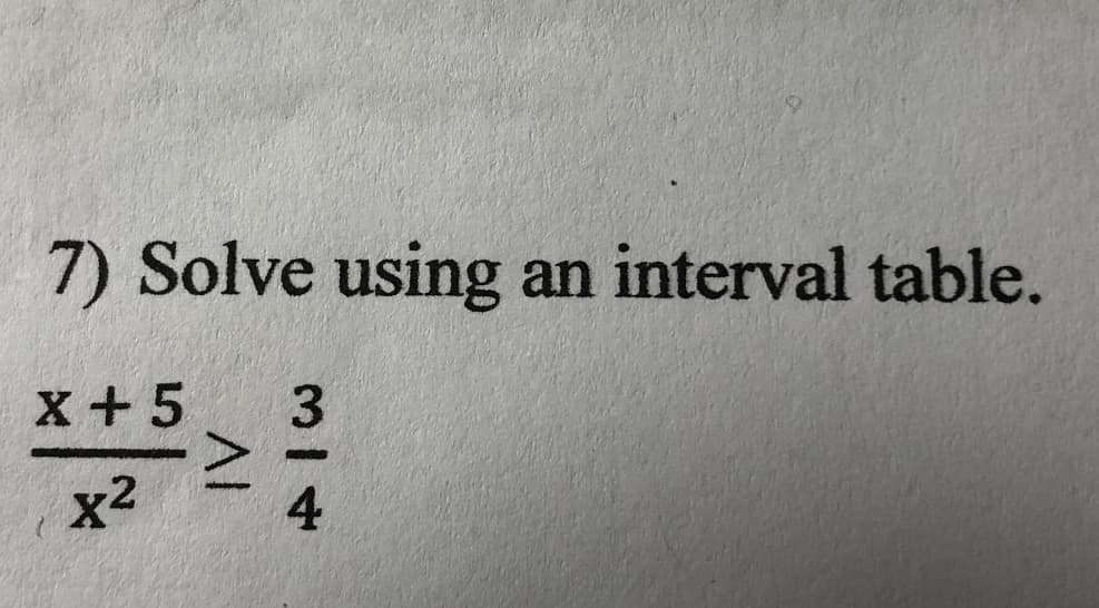 7) Solve using
an interval table.
x + 5
x2
314
