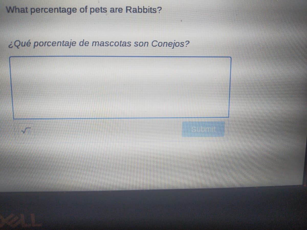 What percentage of pets are Rabbits?
¿Qué porcentaje de mascotas son Conejos?
Bubmit
