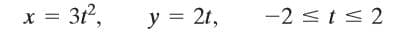 x = 3t2,
y = 21,
-2 <t< 2
%3D
