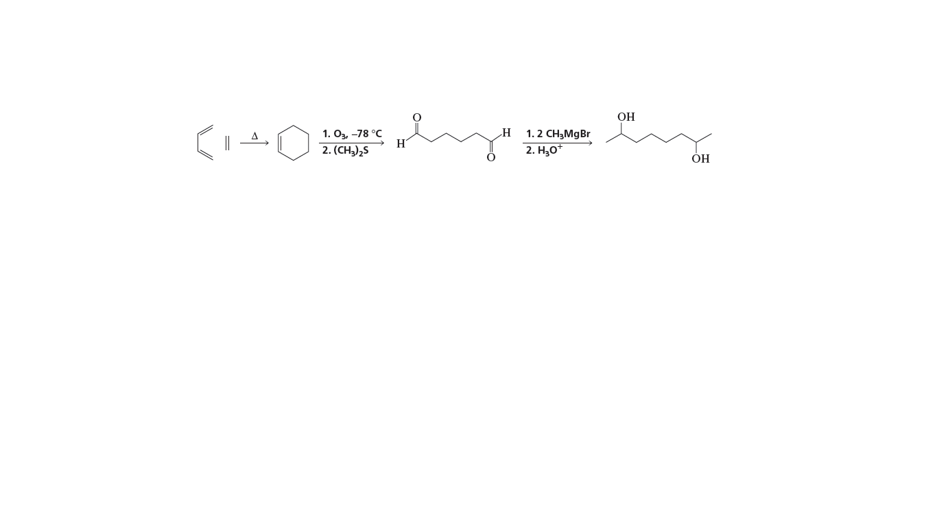 OH
1. Оз, -78°C
2. (CH),S
1. 2 CH3MGBR
2. H,0*
ОН

