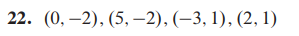 22. (0, –2), (5, –2), (–3, 1), (2, 1)
