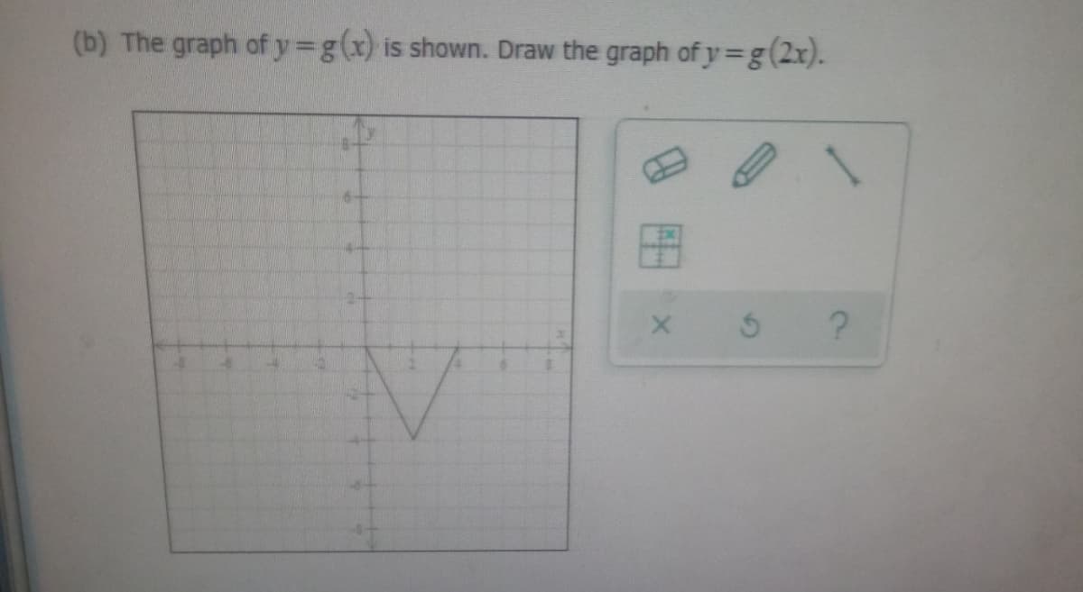 (b) The graph of y=g(x) is shown. Draw the graph of y=g(2x).
X 5
?