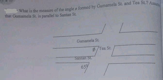 that Gumamela St. is parallel to Santan St.
Gumamela St.
B/Tea St.
Santan St.
659

