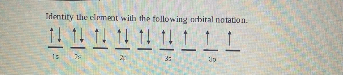 Identify the element with the following orbital notation.
니니니리리리리리리
1s
2s
2p
3s
3p