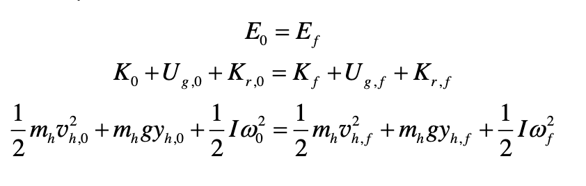 E₁ = Ef
+Ko=K₁+U₂₁f + Krf
1
1
1/2 m₂ V/10 + m₂,891.0
+m₂8Yho + = 10²³ = = m,v².5 +m₂8Y₁₁5 + ²/10/²
=
h,f
h
2
2
2
Ko +U₂0
0
8,0
g,f