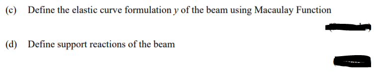 (c) Define the elastic curve formulation y of the beam using Macaulay Function
(d)
Define support reactions of the beam
