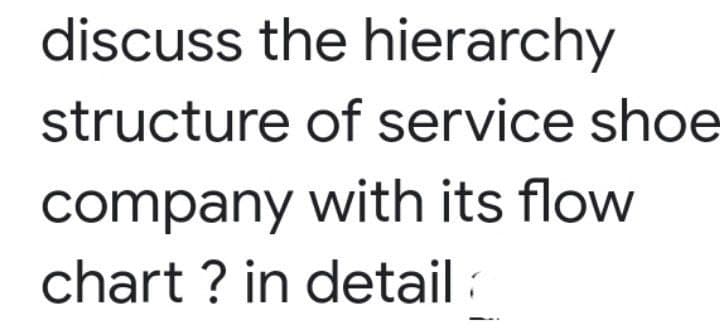 discuss the hierarchy
structure of service shoe
company with its flow
chart ? in detail :
