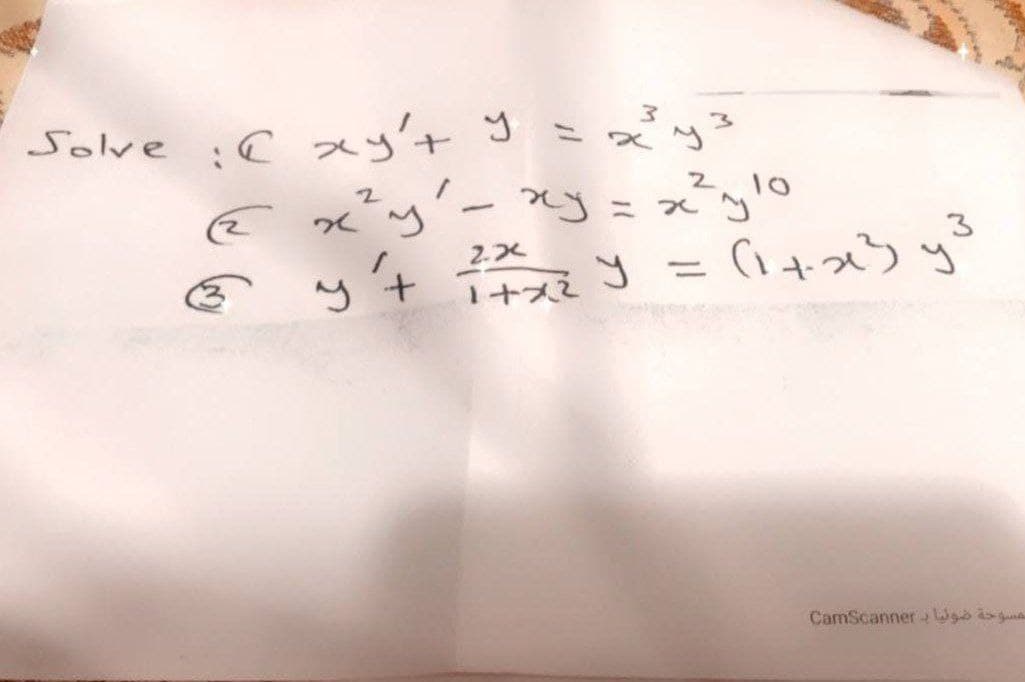 ニ スy
Solve :C ay't ysa
10
e xy'- ミズ
|
2.次
t.
+ス3 = (i+っ yo
1十ブえ
CamScanner Wgo is
