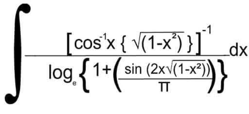 -1
[cos'x{ v(1-x*) }]
dx
sin (2xv(1-x²))
log.{1*(sin (2n(1=)}
TT

