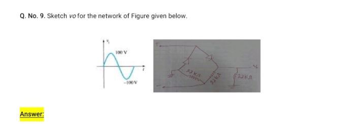 Q. No. 9. Sketch vo for the network of Figure given below.
100 V
33 KA
-100V
Answer:
