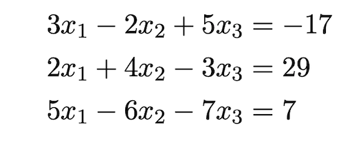 3x1 – 2x2 + 5x3
||
201 + 422 — 3х3 — 29
5x1 – 6x2 – 7x3 = 7
-
