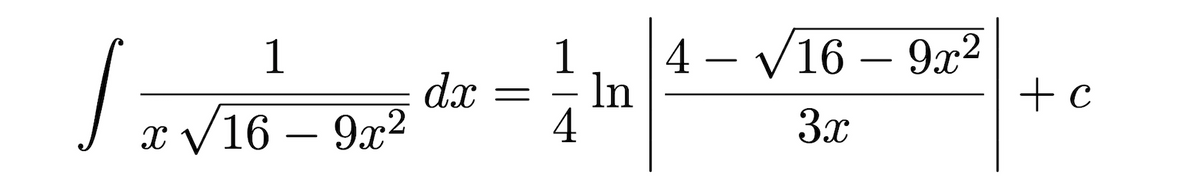 1
1
4 — V 16 — 9г?
-
-
dx
x /16 – 9x²
- In
4
+ c
3x
