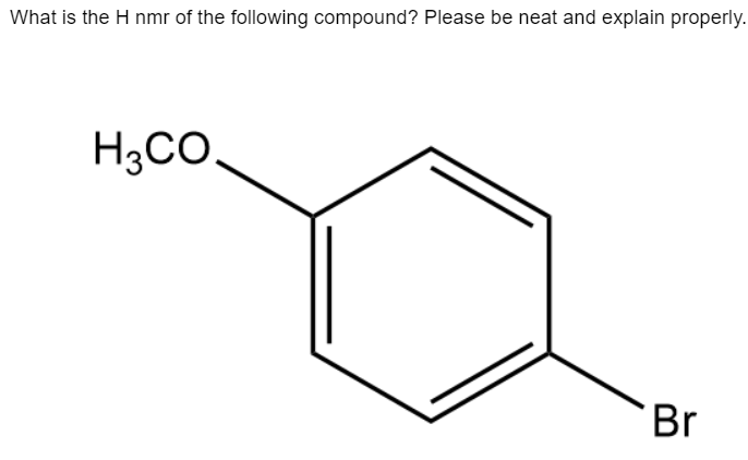 What is the H nmr of the following compound? Please be neat and explain properly.
H3CO.
Br