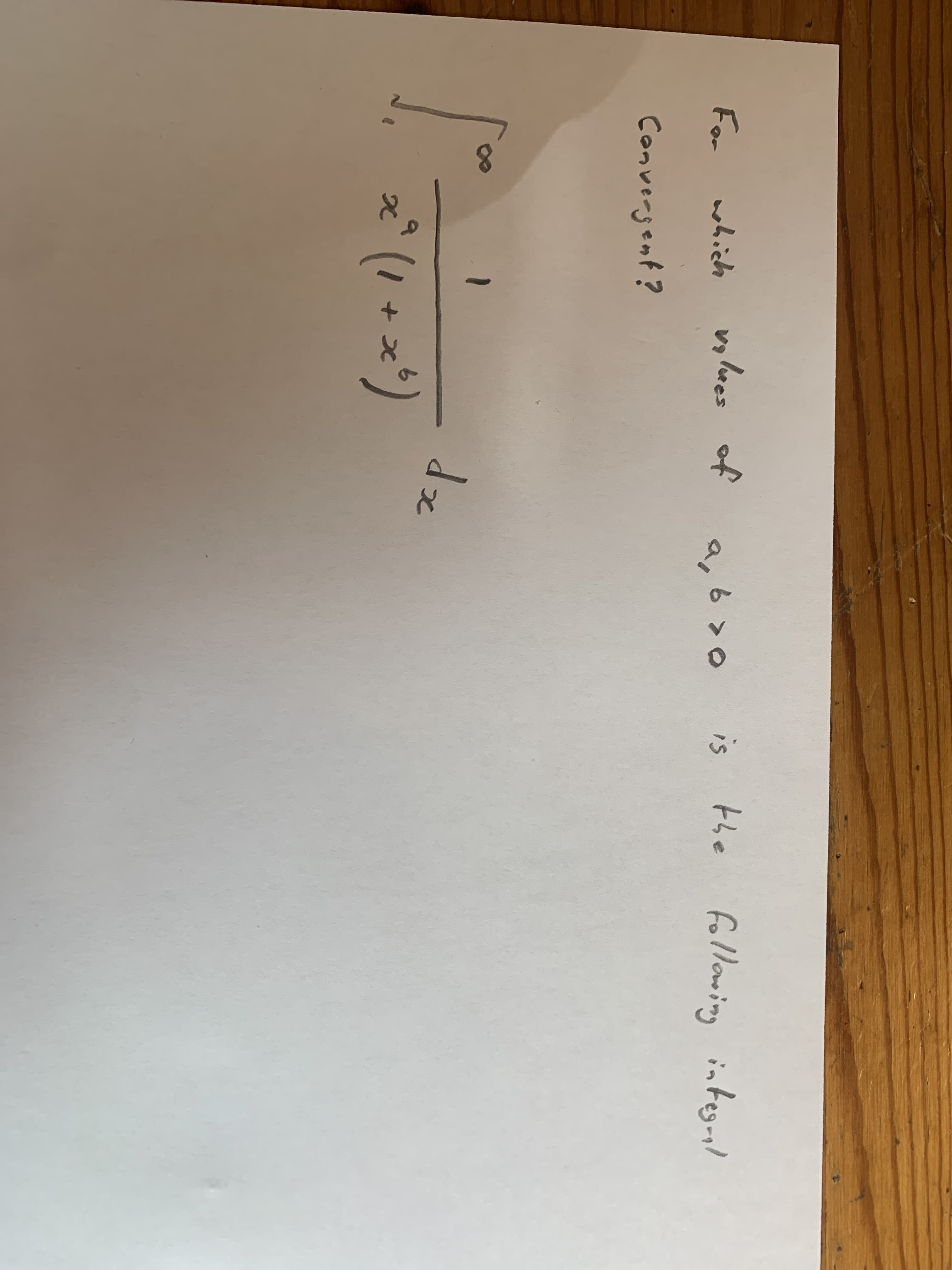 ohoes of
a, 6 >0
is
the
following
integral
For
which
Convergent?
dz
+.
