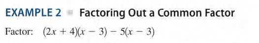EXAMPLE 2
Factoring Out a Common Factor
Factor:
(2.x + 4)(x – 3) – 5(x – 3)
