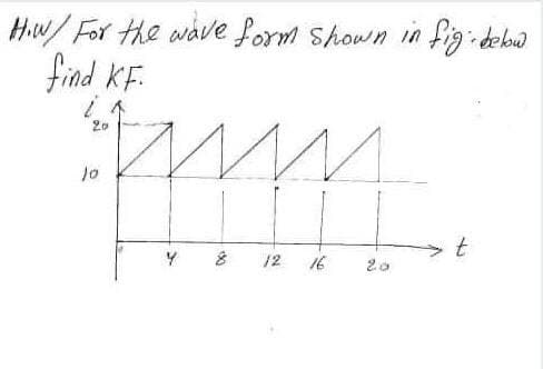 How/ For the wave form shown in fig - below.
find KF.
20
10
Y
8 12 16
20
t